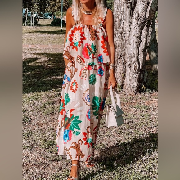 Printed Ruffle Hem Layered Dress - Picture 4 of 4